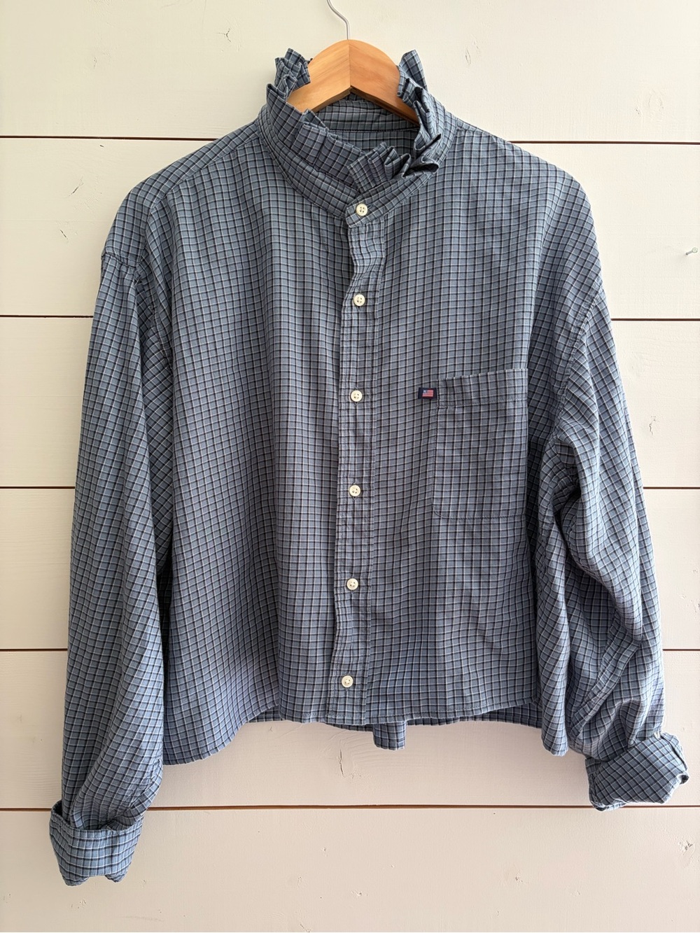Viral Reworked Upcycled RALPH LAUREN Plaid Shirt Ruffle Collar, XL